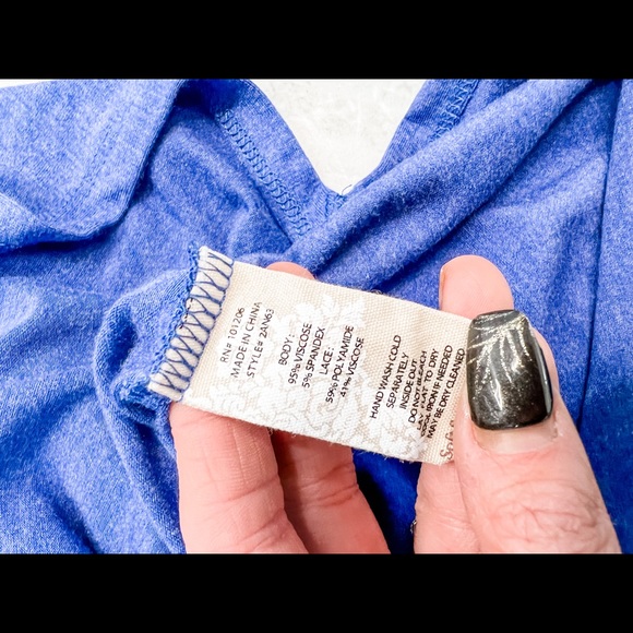 Soft Surroundings Blue Lace Mock Neck Long Sleeve Flowy Dress Medium - Picture 7 of 8